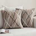 MIULEE Pack of 2 Decorative Throw Pillow Covers Woven Textured Chenille Cozy Modern Concise Soft Light Tan Square Cushion Shams for Bedroom Sofa Car 18 x 18 Inch