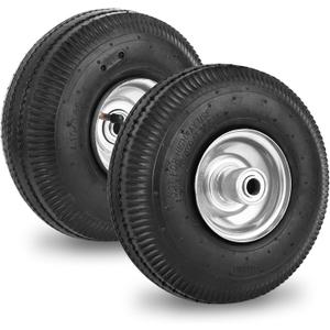 RRQ 10 Inch Pneumatic Wheel 4.10/3.50-4 Tire, 10" Pneumatic Wheels with 5/8" Bearings,2.2" Offset Hub for Garden Cart, Hand Truck, Lawn Cart, Mower (2 Pack)