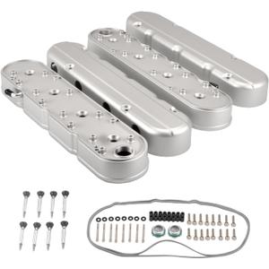 Cast Aluminum Valve Covers with Coil Mounts Compatible with GM LS Smooth Small Block SB V8 293 325 376 427 - Silver (Sliver)