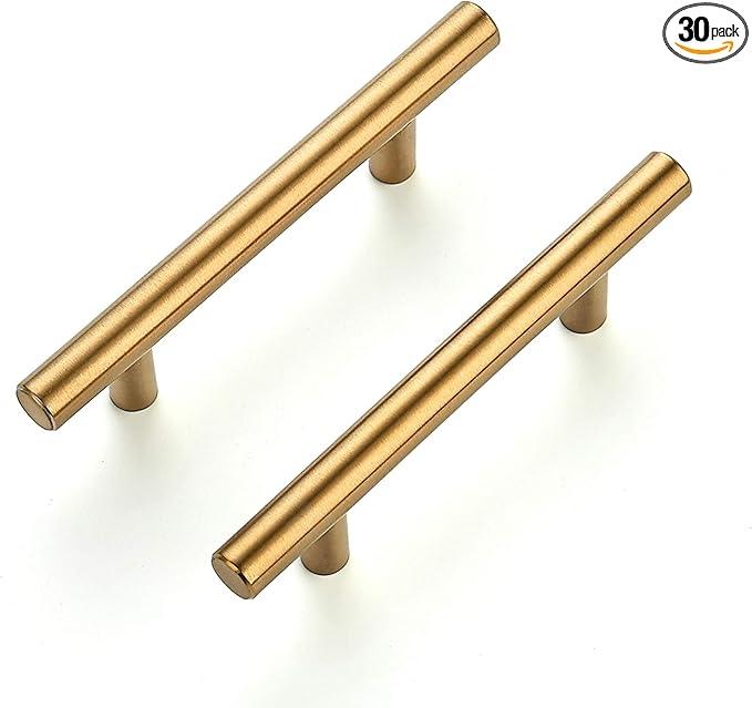 Ravinte 30 Pack | 5'' Cabinet Pulls Brushed Brass Stainless Steel Kitchen Drawer Pulls Cupboard Pulls Cabinet Handles 5”Length with 3” Hole Center