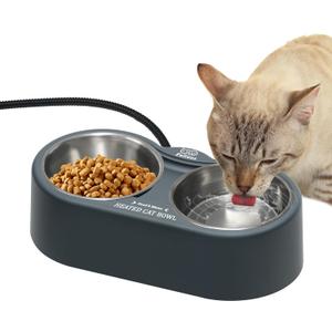 Heated Cat Bowl, Outdoor Heated Pet Bowls with Double Stainless Steel Bowl 24 OZ, Water Food Bowls for Cat Pet, Provide Drinkable Water and Hot Food in Winter