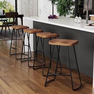 Alunaune 24" Metal Bar Stools Set of 4, Saddle Seat Backless Counter Height Barstools Kitchen Island Counter Stool Dining Chairs-Brown
