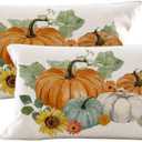 AOFANGGO Set of 2 Fall Pillow Covers Autumn Decorative Throw Pillow Cases 12x20 Inch Pumpkins & Sunflowers Cushion Covers Lumbar Pillows,Faux Linen,Thanksgiving,Home Dcor