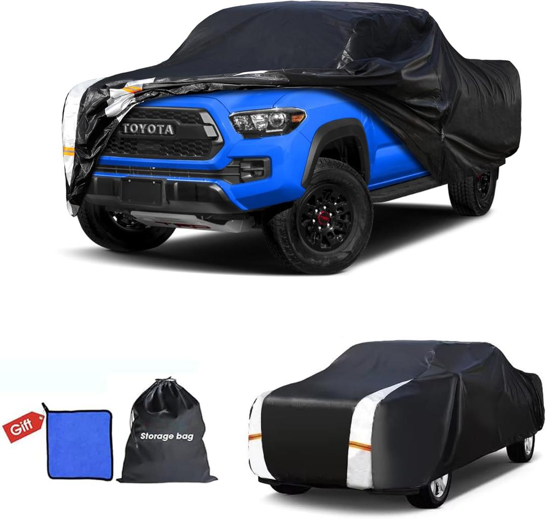 Car Cover Waterproof All Weather, Truck Cover Universal Fit Toyota Tacoma/Tundra, Ford F Series, Chevy Silverado/Colorado, GMC Sierra, Dodge Ram, Nissan Frontier etc, See Chart(Length 211"-220").