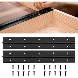 BEAMNOVA 2 Pcs Black Piano Hinges 12x2x0.06 Inch Heavy Duty Continuous Hinges 304 Stainless Steel with Holes Screws for Cabinet Doors Pianos Mailbox Storage Boxes
