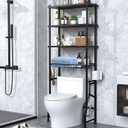 4-Tier Over-The-Toilet Storage Rack, Bathroom Organizer Shelf Over Toilet With Shelf Waterproof Feet Pad And Basket, Multifunctional Space Saver Bathroom Shelves Above Toilet for Room (Black), 24 x 11 x 65.5 inches