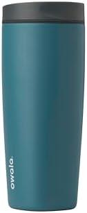 Owala SmoothSip Slider Insulated Stainless Steel Coffee Tumbler, Reusable Iced Coffee Cup, Hot Coffee Travel Mug, BPA Free 20 oz, Grey/Blue (High Dive)