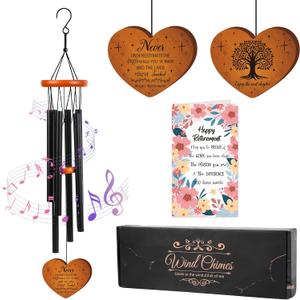 Retirement Gifts Wind Chimes for Women Men - Engraved Wooden Heart with Gift Box & Card, Happy Retirement Outdoor Garden Patio Hanging Decor, Farewell Gift for Coworker Teacher Bossr