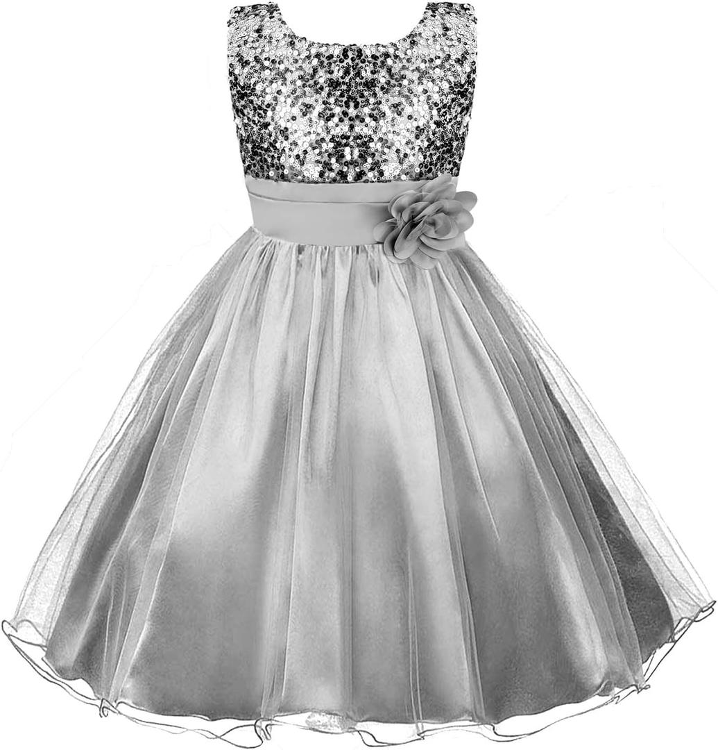 Acecharming Girls Dresses Sequin Flower Girls Party Dress Bridesmaid Ball Gown Wedding Tulle, Size 120