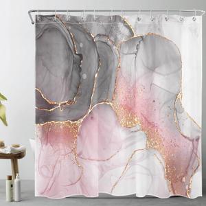 LB Grey and White Shower Curtain Decor,Pink and Black Marble Texture Modern Abstract Shower Curtain for Bathroom 72X72 inch Polyester Fabric Bathroom Decoration Bath Curtains Hooks Included