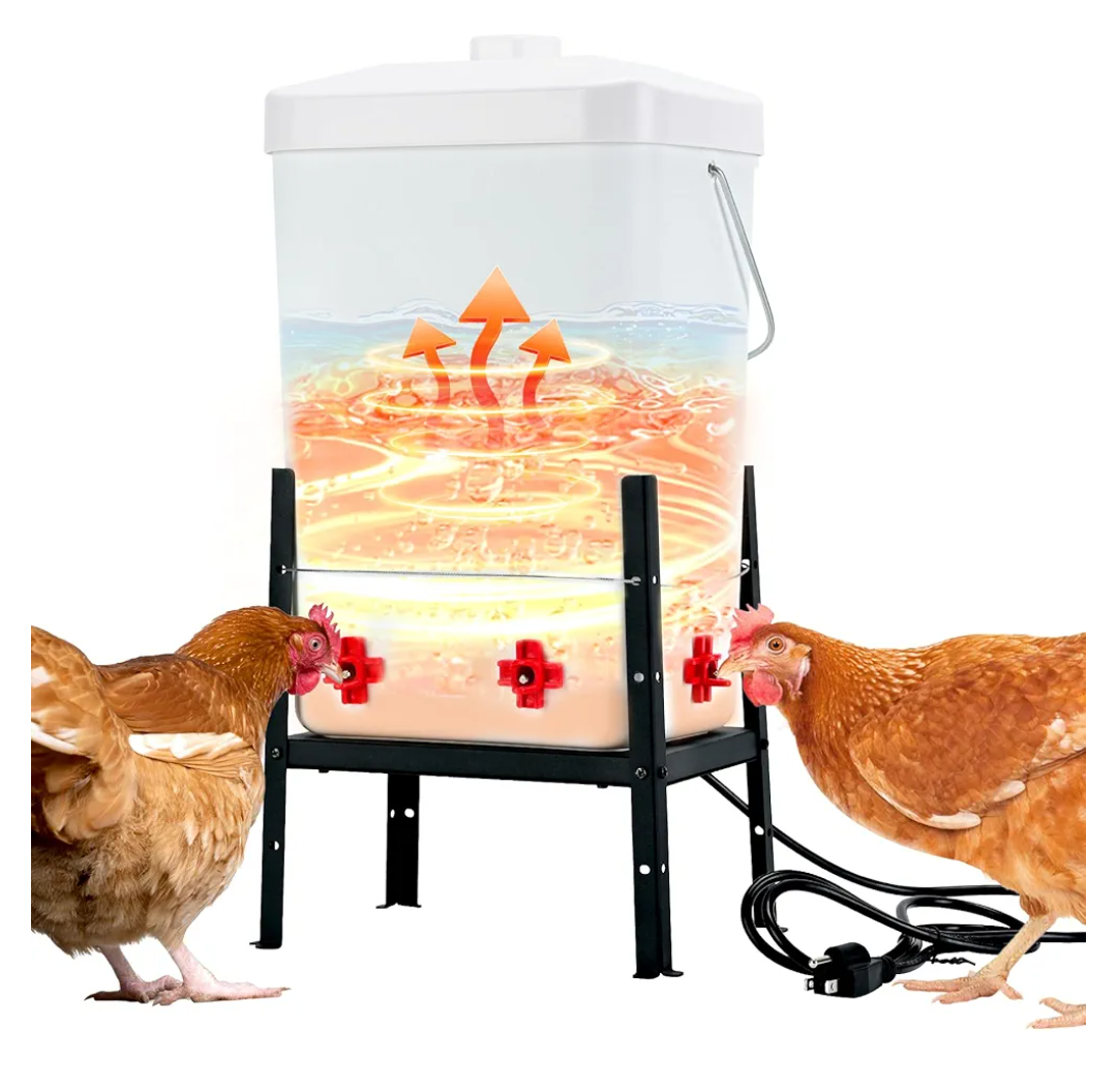 Heated Chicken Waterer, Chicken Water Heater 3 Gallon, 4 Horizontal Nipples, 5FT Power Cord, Detachable Legs, Winter-Proof Poultry Water Heater for Chickens, Ducks, Geese