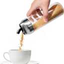 14oz Glass Sugar Dispenser with Spout - Refillable Pour Shaker for Coffee Bar, Tea Station & Table - Large Airtight Sugar Container for Kitchen Counter