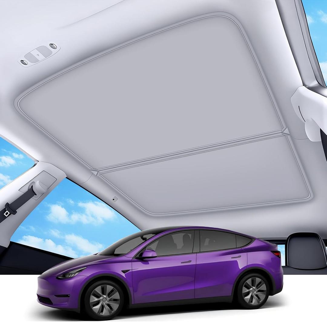 2026 Upgrade Sunshade Roof For Tesla Model Y 2020-2024 [No-Gap/Sag-Free] Heat Insulation Glass Roof Sunshade Sunroof for Tesla Model Y Accessories 2024 2023 2022 2021 2020 Beige