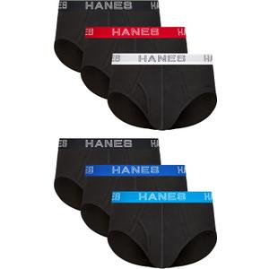 Hanes Men's Underwear Briefs Pack, 6-pack, Comfort Flex Cotton-stretch Underwear Briefs for Men, Moisture Wicking (Black, L)