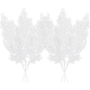 Christmas Glitter Twig Stems 24pcs Artificial Pine Tree Picks for Christmas Tree Ornaments fillers, DIY Xmas Wreath, Crafts, Garland, Holiday, Party, Wedding and Home Decoration (White)