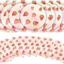 50 Pcs Strawberry Tableware Set Cute Fruit Party Decor Supplies Red Pink Disposable 9 Inch Paper Plates and Napkins for Strawberry Birthday Decorations Party Appetizer Wedding Bridal Baby Shower