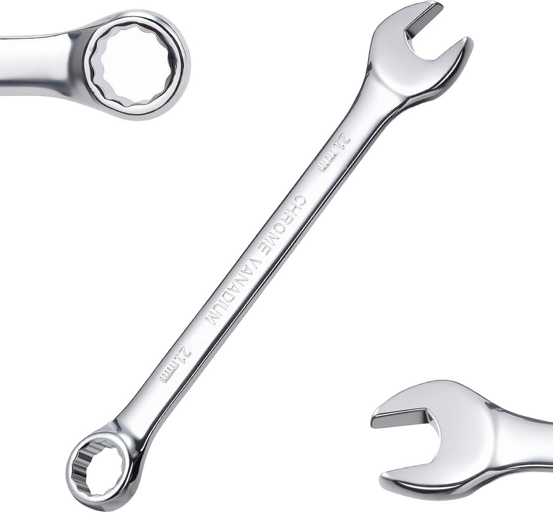 Combination Wrench, 21mm Metric Combination Spanner Wrenches, 12 Point Box End Head Combination Wrenches 15Offset with Electroplated CR-V Steel Body for Auto Construction and Mechanical Applications