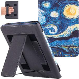 BOZHUORUI Stand Case for Older 6" Kindle Paperwhite 5th/6th/7th/10th Generation e-Reader (2012-2018 Release) - PU Leather Sleeve Cover with Two Hand Straps & Auto Sleep/Wake (Starry Sky)