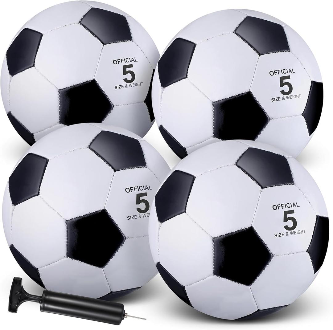 HyDren 4 Pcs Soccer Ball with Pump Official Size Indoor Outdoor Sports Soccer for Child Teens Adult Players Game Practice Training Sports Gift Back to School (Size 5)