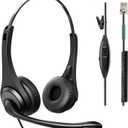 Phone Headsets for Office Phones - Corded Telephone Headset w/Noise Canceling Mic, Headset for Phones Landline Office Compatible with Polycom Plantronics Nortel Toshiba Mitel ShoreTel Deskphones etc