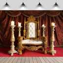 7x5ft Luxury Royal Chair Backdrop European Retro Classic Red Curtains Gold King Throne Background for Wedding Bridal Shower Birthday Party Kids Adults Photoshoot Booth Props Wallpaper (B1-560)
