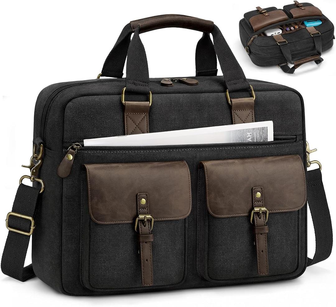 RAINSMORE Messenger Bag for Men 15.6 Inch Laptop Bag Canvas Briefcase for Work College