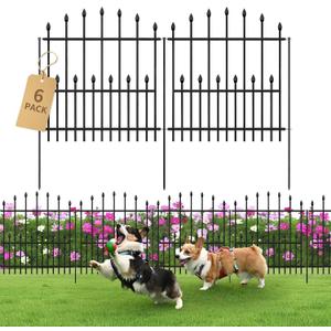 Decorative Garden Fence Outdoor - 26in(H) x 12Ft(L) No Dig Heavy Duty Metal Rabbit Dog Fence for Yard Rustproof Animal Barrier Border Fencing for Patio Flower Bed (6 Panels + 7 Stakes)