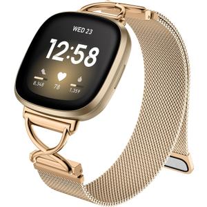 JKD X-Shape Metal Band Compatible with Fitbit Versa 4/Sense 2/Versa 3/Sense Bands Women Men, Stainless Steel Soft Mesh Loop Strap Replacement for Fitbit Sense 2/Versa 3/Sense/Versa 4 Smartwatch