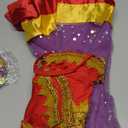 ORIDOOR Belly Dance Dress Girls Indian Bollywood Halloween Costume Chiffon Skirts Shiny Belly Dance Suits (11-13 Years, A-red+purple)