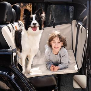 Back Seat Extender for DogsHeavy Duty Leatherette Cover for Back Seat Wash-Free Hard Bottom Dog Hammock for Car Holds 500lbsTravel Dog Bed for Car SUV Truck-Ivory/Nappa
