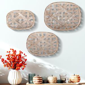 Maxcheck 3 Pcs Rustic Tobacco Baskets Decoration Vintage Woven Wooden Nesting Trays Decorative for Home Rustic Kitchen (18.9 x 12.6'', 15 x 11'', 12.6 x 8.7'')
