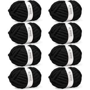 Inhand Chunky Chenille Yarn for Hand Knitting,Thick Bulky Blanket Yarn for Crocheting,Soft Fluffy Yarn for Crochet Birthday Gifts for Men/Women/Beginners,8 Pack (29.5Yds/8.4oz Each),Jet Black