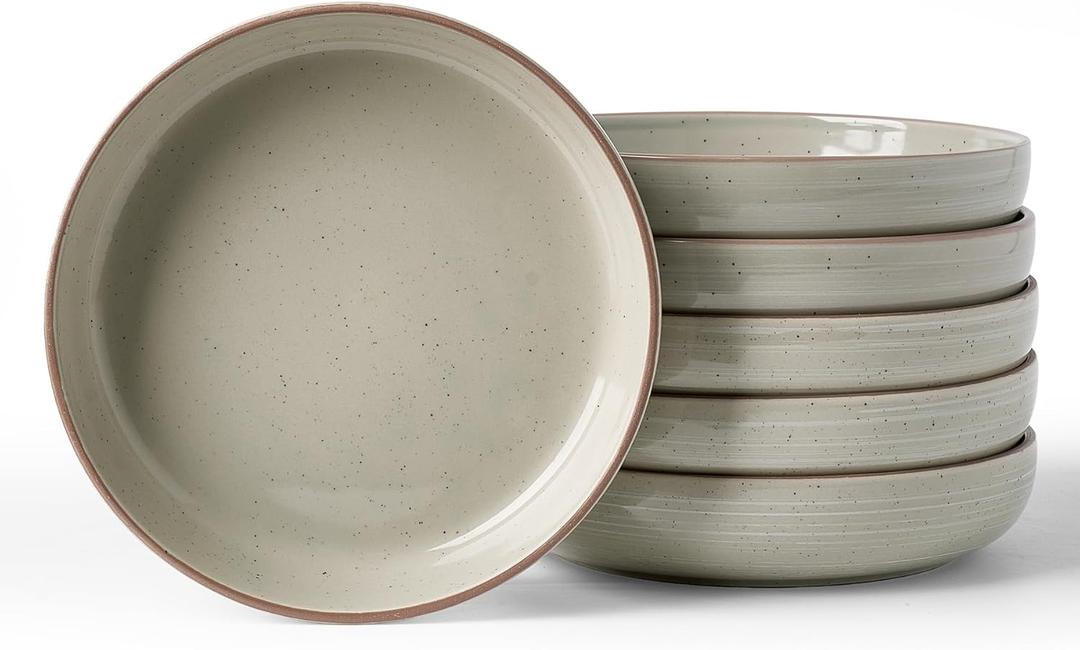 famiware Milkyway 33 oz Bowl Set, Pasta Bowls Set of 6, Salad Bowls, Double Reactive Glaze, Sturdy & Stackable, Ideal for Housewarming, Festivals, Matcha Green with Speckles