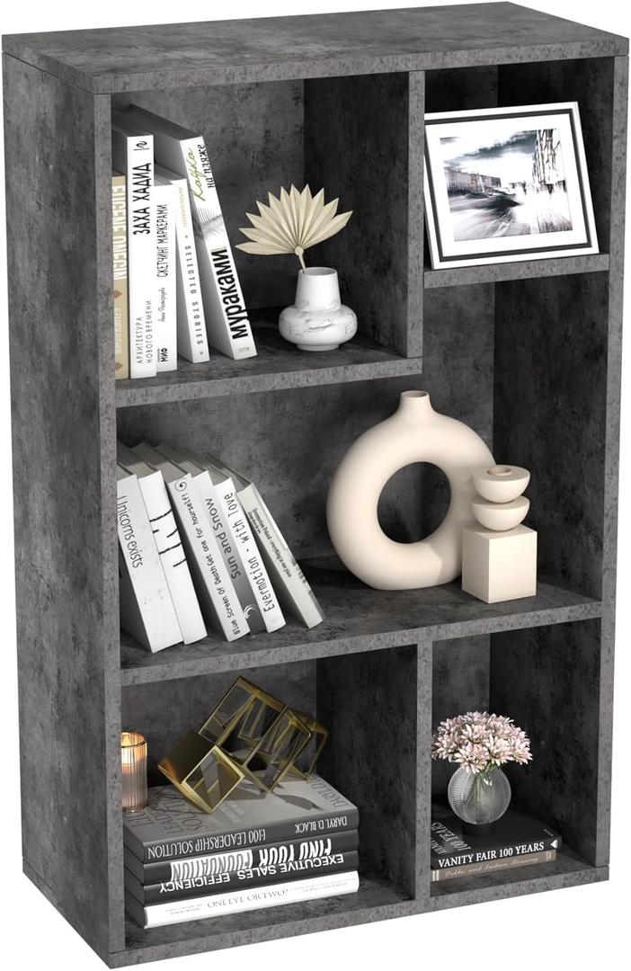 VECELO 5 Cube Modern Bookcases, 3 Tier Bookshelves, 31 Inch High Cubby Storage Organizer, Shelf Hight Up to 12.8 Inches Suit for Most Books,Grey