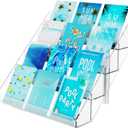 PecMuikee Greeting Card Display, 4 Tiers Clear Acrylic Sticker Display Stand for Vendors Retail, Display Photo Stand for Counter Tabletop Display Supplies, 1 Set