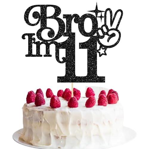 Gyufise 1Pc Brother I'm 11 Cake Topper Glitter Happy 11th Birthday Cake Pick Bro I'm 11 Cake Decoration It's My 11th Birthday Decorations for Boys Cheers to 11 Years Old Birthday Party Supplies Black