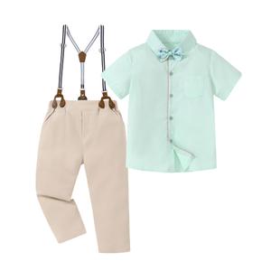 DISAUR Toddler Boy Clothes Suit, Formal Dress Shirt with Bowtie+Suspender Pants Boy Gentleman Wedding Outfits Green, 7-8t
