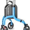 Soundfuse 3 Wheel Walkers for Seniors, Lightweight Foldable Aluminum Rollator Walker, Height Adjustable Three Wheel Walker, Blue