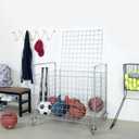 MyGift Professional Gym Metal Multi Sports Ball Storage Cart with Jumbo Industrial Wheels, Commercial Grade Portable Equipment Locker Cage for Basketball, Football, Soccer, Volleyball, Large