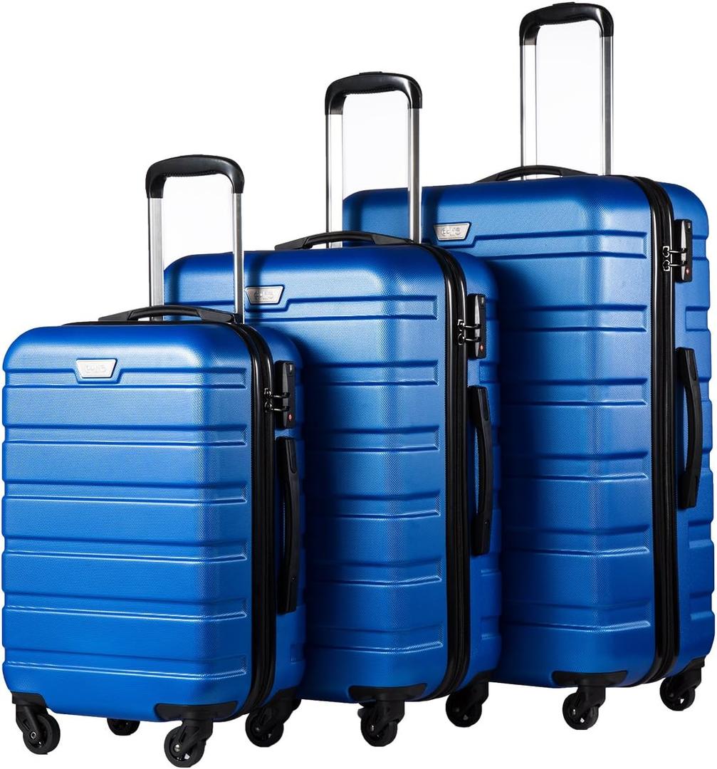 Coolife 3-Piece Lightweight Hardside Spinner Luggage Set with TSA Lock (20in/24in/28in, Blue)