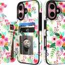 HAOPINSH for iPhone 16 Wallet Case with Card Holder, Colorful Florals Pattern Back Flip Folio PU Leather Kickstand Card Slots Case for Women Girls, Double Magnetic Clasp Shockproof 6.1"