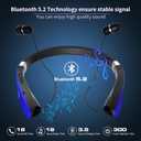 AMORNO Foldable Bluetooth Headphones Wireless Neckband Headset with Retractable Earbuds, Sports Sweatproof Noise Cancelling Stereo Earphones with Mic (Blue)