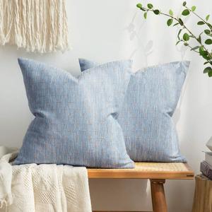 MIULEE Pack of 2 Decorative Burlap Linen Euro Sham Throw Pillow Covers for Sofa Couch Bed 24x24 Inch Modern Farmhouse Pillowcases Rustic Woven Textured Cushion Cover Light Blue