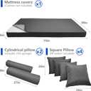 Twin Outdoor Mattress Package,Porch Swing Bed Cushion Set Include 1 Mattress Cover,4 Pillow & 2 Bolster(Filled),Patio Hanging Daybed Indoor Cushion Set (Dark Grey, 75 * 39 * 6inch)