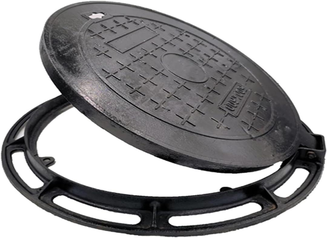Round Manhole Cover and Frame, 35cm/45cm/60cm/70cm/80cm Cast Iron Septic Tank Lid, Replacement Septic Tank Cover, Non-Slip Sewage Basin Lid, for Patio Garden(45cm)