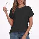 Womens Tops Summer Oversized T Shirts Short Sleeve Tunics Fashion Dressy Clothes Trendy Business Casual Outfits 2025 (Black, L)