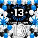 13th Birthday Decoration Set for Boys Girls, Official Teenager 13 Birthday Party Banner Backdrop, Large 13 Foil Balloons, Explosion Star Balloons, 13th Birthday Photo Props Decor, Blue Silver