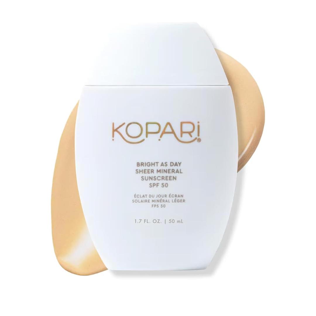 Kopari Bright as Day Sheer Mineral Sunscreen SPF 50, 100% Mineral Facial Sunscreen with Vitamin C & Niacinamide, Sheer Finish, All Skin Tones, 1.7 oz