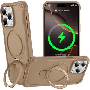 Designed for iPhone 16 Pro Case with Magnetic Stand [Military Drop Protection][Compatible with Magnet] Shockproof 16 Pro Phone Case with Ring Holder, Khaki