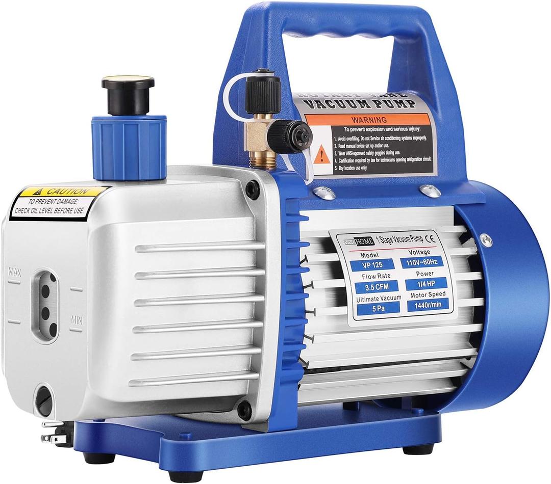 VIVOHOME 110V 1/4 HP 3.5 CFM Single Stage Rotary Vane Air Vacuum Pump with Oil Bottle (Blue)
